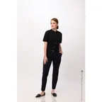 image of Chef Works SHC08W-BLK-L Womens L Black Seersucker Cook Shirt, Short Sleeves, Snap Front, Poly/Cotton