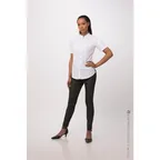 image of Chef Works SHC08W-WHT-L Women's Seersucker Cook Shirt Large White PolyCotton Short Sleeve Snap Front