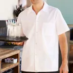 image of Chef Works SHYK-WHT-L Utility Shirt, Large, White, 65/35 Poly/Cotton, Short Sleeve, Snap Front