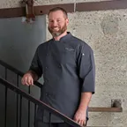 image of Chef Works SK3001-DGY-M Brighton Chef Coat, 3/4 Sleeve, Medium, Deep Gray Poly/Cotton 65/35 Fabric