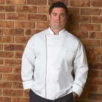 image of Chef Works TRCC-WHT-XS Chef Coat, White, XSmall, Long Sleeve, Double-Breasted, 65/35 Poly/Cotton