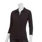 image of Chef Works TSWO-BLK-XS Women's Cookshirt, 3/4 Sleeve V-Neck Polo Black, XSmall, Cotton/Poly/Elastane