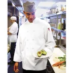 image of Chef Works WCCW-WHT-8XL - LeMans Double‑Breasted Chef Coat 8XL White 65/35 Poly/Cotton Long Sleeves