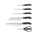 image of Victorinox 7.7243.6 Grand Maitre Forged 6-Piece Block Knife Set Black Steel Blades, Roll Bag - 1/Bag