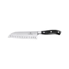 image of Victorinox 7.7323.17G Grand Maitre Forged Santoku Knife, 7" Granton Blade, Black Poly Handle