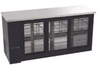 image of MVP Group KIN72GBB-HC Cooler, 72.8" W, Black Exterior, Stainless Top, Three Sliding Glass Doors