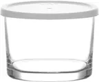 image of LAV HORECA CDZ324 PK0002 Glass Container White Lid, 8 1/8 oz (2¼" H x 3¼" Ø), 1 Qt - 12/Case