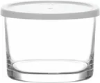 image of LAV HORECA CDZ324TF - Clear Glass Container with Lid, 8.1 oz (0.25 qt), 2¼" H x 3¼" Ø, 12/Case
