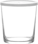 image of LAV HORECA CDZ334 PK0002 Clear Glass Food Container With White Lid, 11.5 Oz, 3-1/2" H x 3-1/4" R⌀, - 12/Case