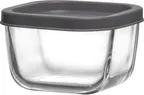 image of LAV HORECA CHI209 PK222 - Clear Glass Square Container with Gray Lid, 9 1/8 oz, 2¼" H, 12/Case
