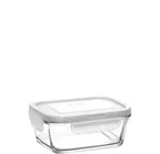 image of LAV HORECA KYO215 TFPK0002 - 12.5 oz Glass Container, Locked White Lid, 2"H x5¼"R x3⅞"B - 6/Case