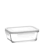 image of LAV HORECA KYO217 PK0002 - Clear Glass Food Container, White Lid, 25.3 oz Leakproof - 4/Case