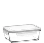 image of Lav Horeca KYO220 PK0002 - 1-2 Qt Glass Container with Locked White Lid, Leakproof, 2½" H - 2/Case