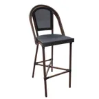 image of Plantation Prestige 2130300-0280 Antigua Stackable Bar Stool, Armless, Black Textilene Seat, Aluminum Frame