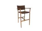 image of Plantation Prestige 8260300-0260 Bali Barstool with Arms, Synthetic Teak Seat & Back, Aluminum Frame, Oak Finish