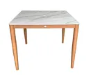 image of Plantation Prestige 8263636-0160 - Outdoor Table, 36" x 36" x 30", Marble Top Umbrella Hole, Frame, Oak Finish