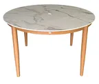 image of Plantation Prestige 8265000-0160 Bali Table, 50" Dia x 30" H White Marble Top with Umbrella Hole, Frame, Finish