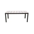 image of Plantation Prestige 8563970-0156 - Santa Cruz Outdoor Table, 70" W x 39" D x 29" H Rectangular Barnwood Faux Wood Top, Aluminum Frame