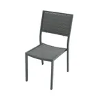 image of Plantation Prestige 8760700-0455 Stackable Side Chair, Gray Woven Back & Seat, Frame, Gunmetal Finish