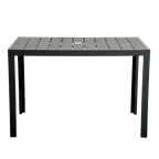 image of Plantation Prestige 8773030-01 Durango Outdoor Table, 30" x 30" Faux Wood Slat Top, Umbrella Hole, Frame