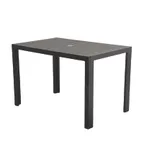 image of Plantation Prestige 8773053-01 Durango Rectangular Outdoor Table 30" x 53" 29" H Wood Top Umbrella Hole Aluminum Frame