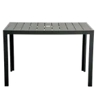 image of Plantation Prestige 8773361-01 Durango Height Outdoor Table 33" x 61" 40" H, Faux Wood Top, Umbrella Hole, Frame