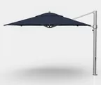 image of Plantation Prestige Commercial Furniture 9021-01 GRC Edison Premium Cantilever Umbrella, 13 ft Octagon top, aluminum ribs, matte silver 3.3"x5" mast, 360° rotation, stainless steel crank lift, infinity tilt, grade B fabric
