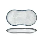 image of Turgla T-SMABB38DT-6 Plastic Serving Platter, 15" x 7.75" Rectangular White Porcelain, Blue Accent