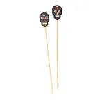 image of TableCraft Products 13144 - Black Bamboo Skull Picks, 0.625" x 0.2" x 4.5", 1" Length - 100/Pack