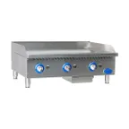 image of Globe GG36G 36" Countertop Gas Griddle, Manual Controls, 1" Steel Plate, 90.000 BTU