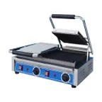 image of Globe GPGDUE10 21" Double Sandwich Panini Grill w/ 18" x 9" Grooved Plates, 240V