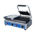 image of Globe GSGDUE10 Double Cast Iron Sandwich Panini Grill w/ 18" x 9" Smooth Plates, 240V