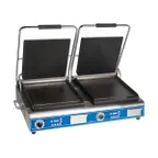image of Globe GSGDUE14D Double Sandwich Panini Grill w/ Timer, 14" x 14" Smooth Plates, 208/240V