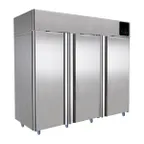 image of QualServ UCFZ585-SS71A 85" Three Section Reach In Freezer w/ 3 Solid Doors, Top Mount, 72 cu. ft.