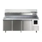 image of QualServ UCPP588-SS61A 88" 3-Section Refrigerated Pizza Prep Table w/ 3 Doors, 22 cu. ft.