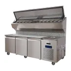image of QualServ UCPS596-SS61A 96" 3-Door Refrigerated Pizza Prep Table, 21 cu. ft., Marble Top, 12 1/3 Size Pans