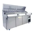 image of QualServ UCPT588-SS61A 88" 3-Door Sandwich and Salad Prep Table, 12 Pans, Stainless Steel