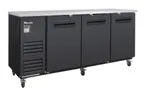 image of Blue Air BLBB90-4B-HC 90" Back Bar Cooler, 3 Solid Doors, 6 Shelves, Stainless Steel Top, Black, 115V