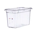 image of Carlisle 09841 - Araven GN 1/3 Food Pan, 8" Deep Clear Polycarbonate, Integrated Label, 6-8" Depth