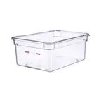image of Carlisle 09844 Araven GN 1/1 Plastic Food Pan, 6" Deep, Clear Polycarbonate, Integrated Label