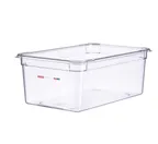 image of Carlisle 09845 - GN 1/1 Plastic Food Pan, 8" Deep, Clear Polycarbonate with Integrated Label