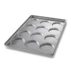 image of Chicago Metallic Bakeware 41005 Hamburger Bun Pan, 12-Cup 5" Muffin Pan, 17-1/2"x25-3/4"x1-1/2" Aluminized Steel,