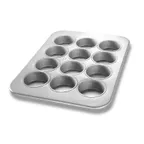 image of Chicago Metallic Bakeware 43215 Muffin Pan, 12‑cup, 3‑3/16" muffins, 5.6 oz, 26‑gauge steel