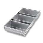 image of Chicago Metallic 45635 - 3‑Pan Loaf Set, 9" x 4‑1/2" Strapped, 26‑Gauge Aluminized Steel - 1/Set