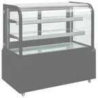 image of Hubert 152796 Bakery Display Case, 48.8"W x 27.1"D x 47.4"H, 7.42 cu ft, Black, Curved Glass, 33-40°F