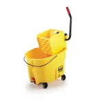 image of Rubbermaid 2031764 WaveBrake Mopping Combo, 35‑Qt Yellow Bucket with Side‑Press Wringer, Plastic, USA
