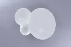 image of RAK Porcelain BCFSBBOP3IN29 - 12" Free-Form Bone China Plate White Three-Zone Design - 12/Case