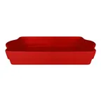 image of RAK Porcelain CFRT39BRBD - 15.33" x 9.44" Ember Red Porcelain Baking Dish, Microwave Safe - 3/Case