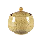 image of RAK Porcelain KSSU25OC - 8.45 oz Round Sugar Bowl with Lid, Porcelain Ocher, 8 oz Capacity - 6/Case