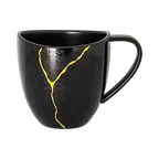 image of RAK Porcelain KZSWCU30G2 Kintzoo Breakfast Cup, 10.125 oz, Non‑Stackable Black Gold Trim - 12/Case